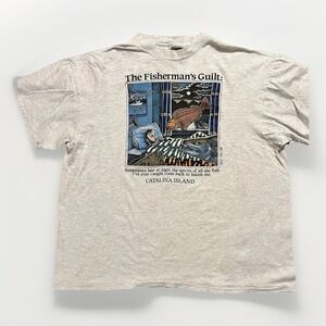 Vintage Fisherman's Guilt Shirt Mens 2XL Gray Ray Troll Catalina Island 1988